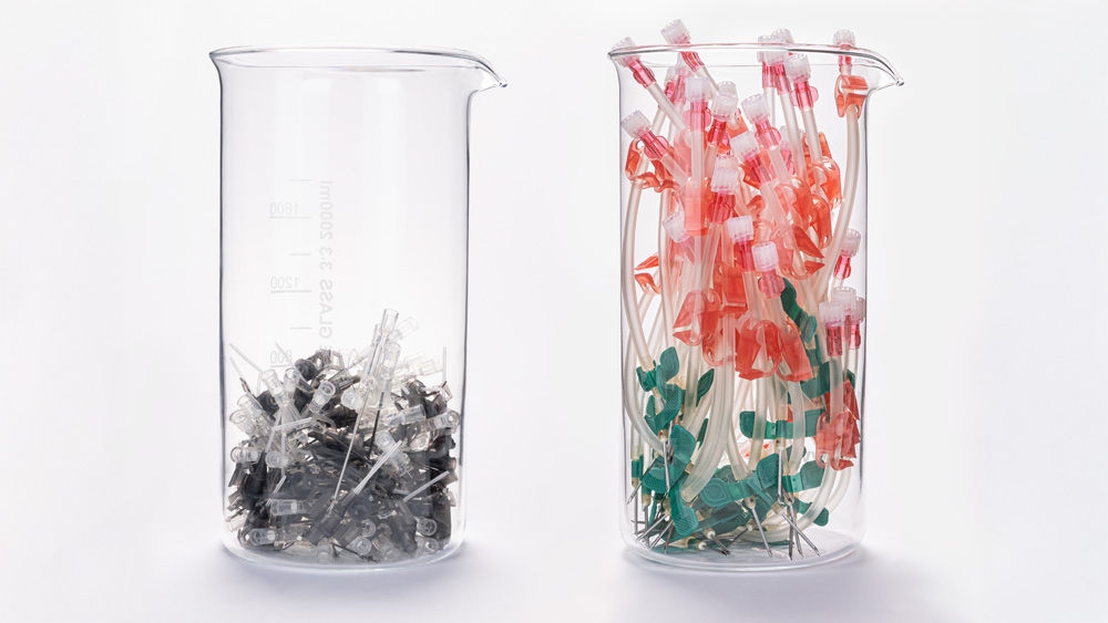 Vergleich mit einem Behälter mit Diacan Flex-Nadeln und einen Behälter mit konventionellen Nadeln