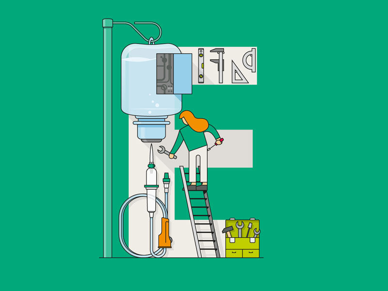 Ein Buchstabe E, der von verschiedenen Medizinprodukten gebildet wird