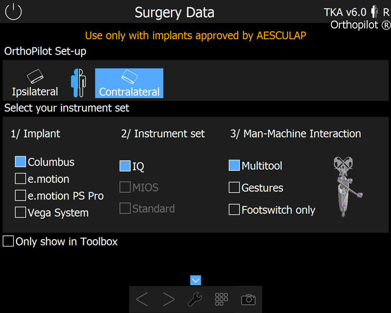 Screenshot der OrthoPilot® TKA Software – Operationsdaten