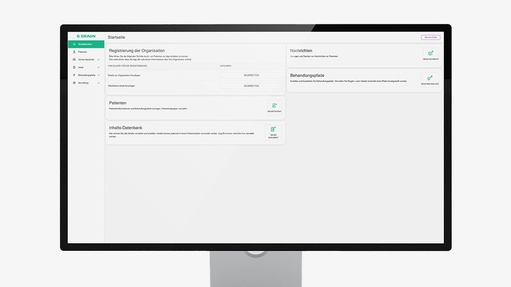 Ein Computerbildschirm mit der Dashboard-Oberfläche der Patienten-App
