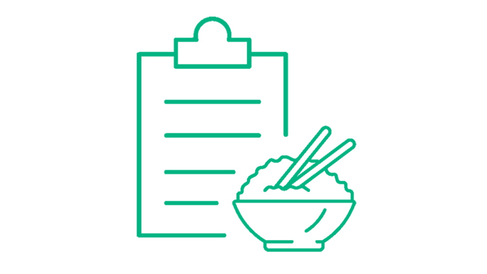 Diätplan und Schale mit Reis grün illustriert