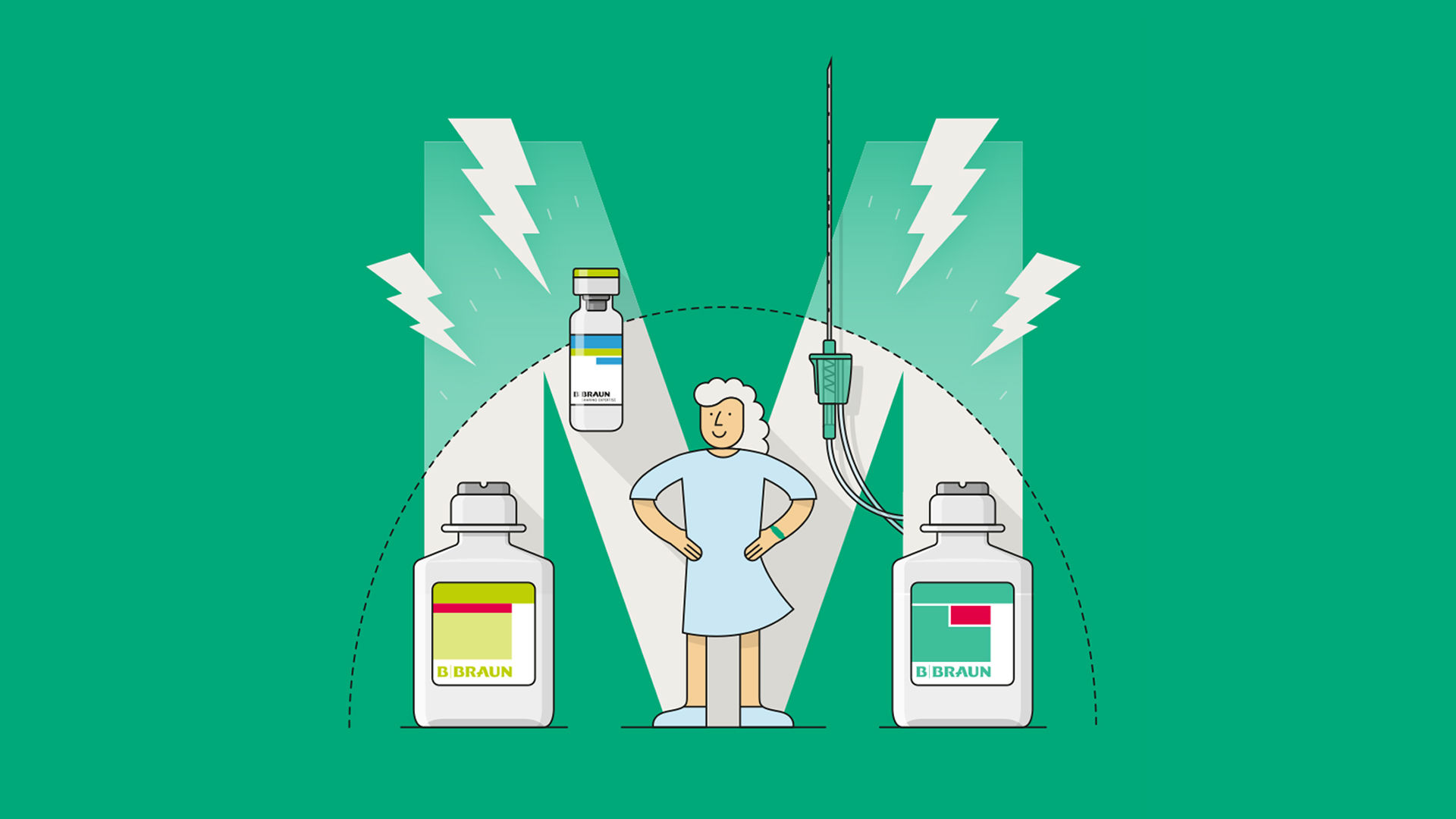 Ein Buchstabe M, der durch verschiedene Medizinprodukte gebildet wird