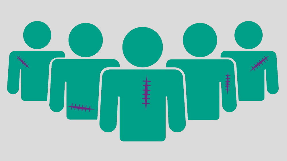 grüne Illustration Personen mit Narben