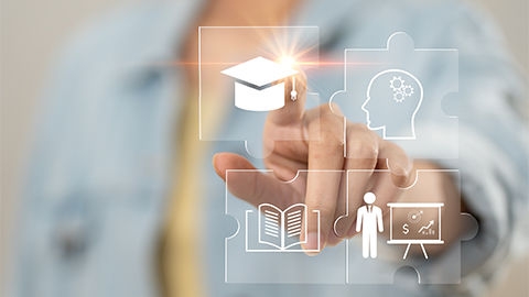 Infograkik mit Symbolen, die Lernen bedeuten