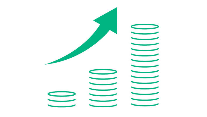 Geldsymbol mit Aufwärtspfeil, symbolisiert Finanzwachstum