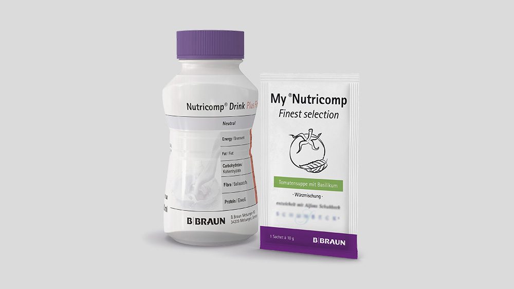 Produktflasche Nutricomp® Drink Plus Fibre Neutral mit der Würzmischung My ®Nutricomp