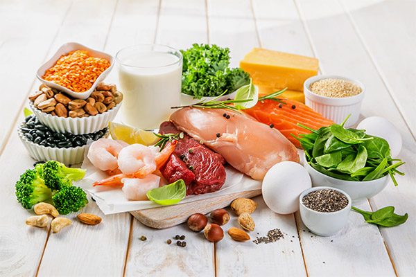 Nährstoff Eiweiß (Protein) in Fleisch, Fisch, Nüssen, Milch, Gemüse und Ei