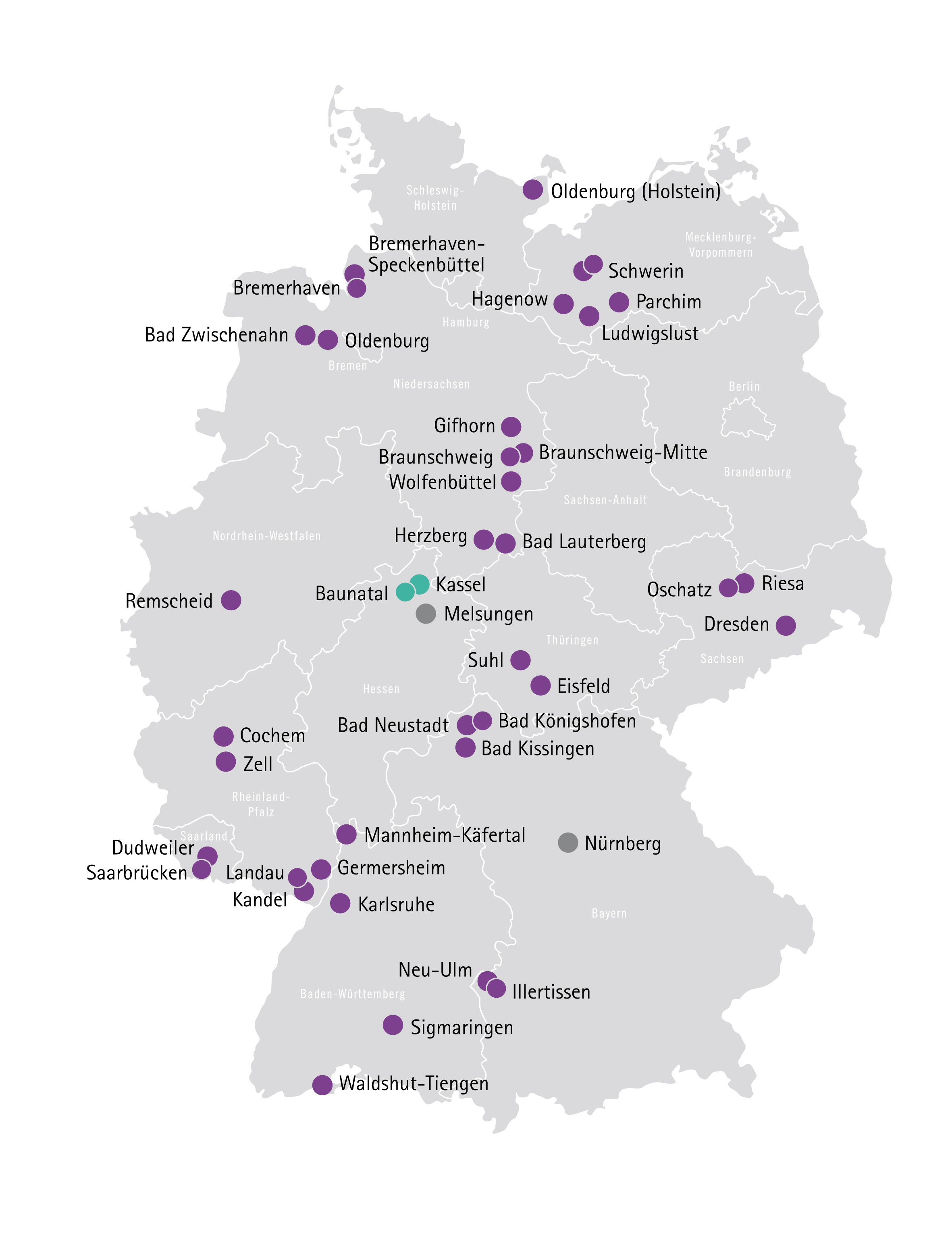 Duutschlandkarte mit Standorten