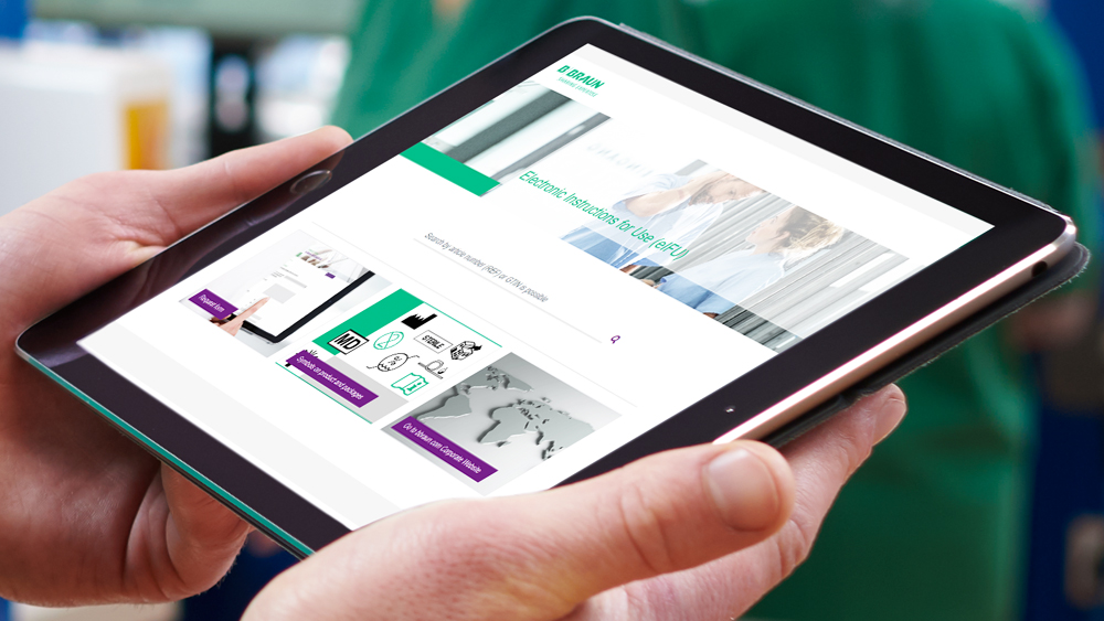 Ein Tablet, das eine elektronische Gebrauchsanweisungsplattform mit verschiedenen Optionen und Informationen auf dem Bildschirm anzeigt